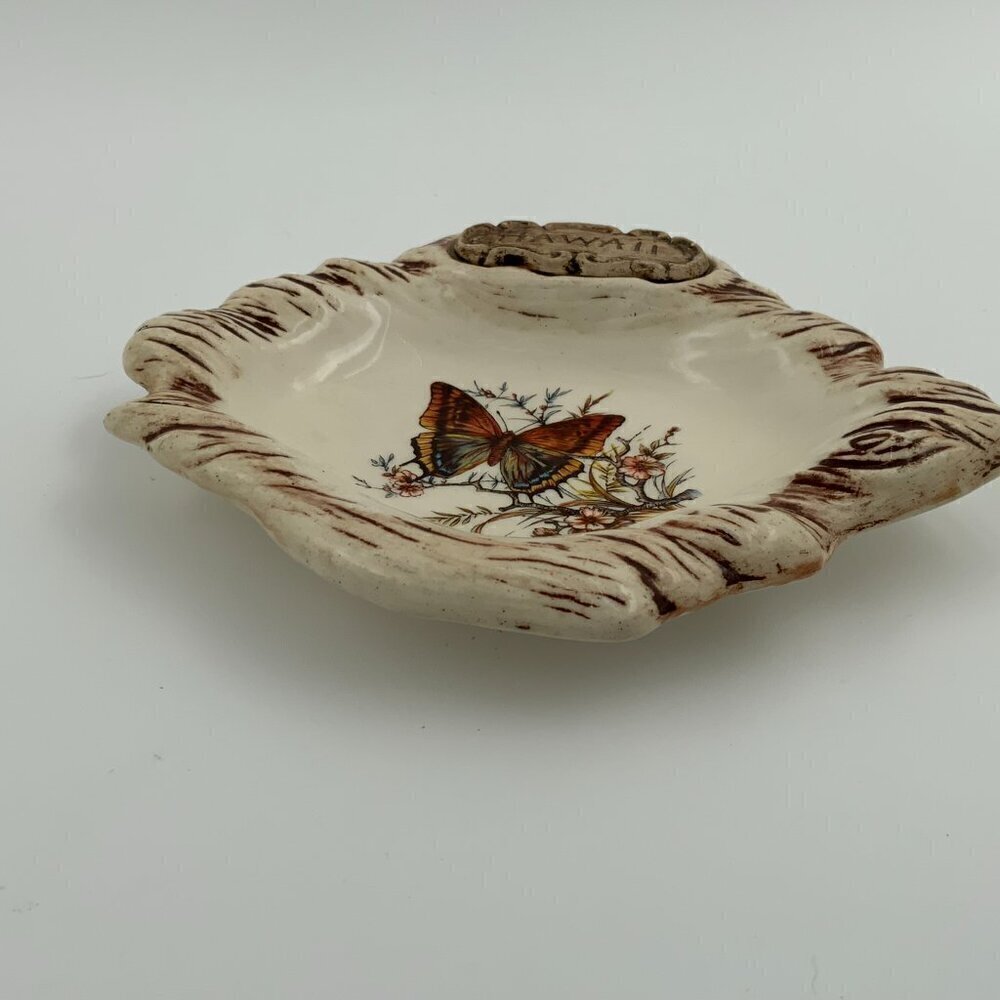Treasure Craft Hawaii Souvenir Floral Butterfly Design Tray Ashtray Trinket USA - Picture 4 of 8